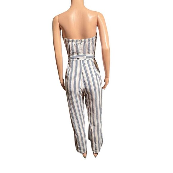 Trac women strapless stripe tie waist jumpsuit L - Picture 2 of 7